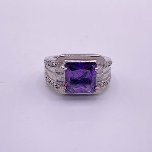 Simulate Amethyst Ring; Stainless Steel; Size 6